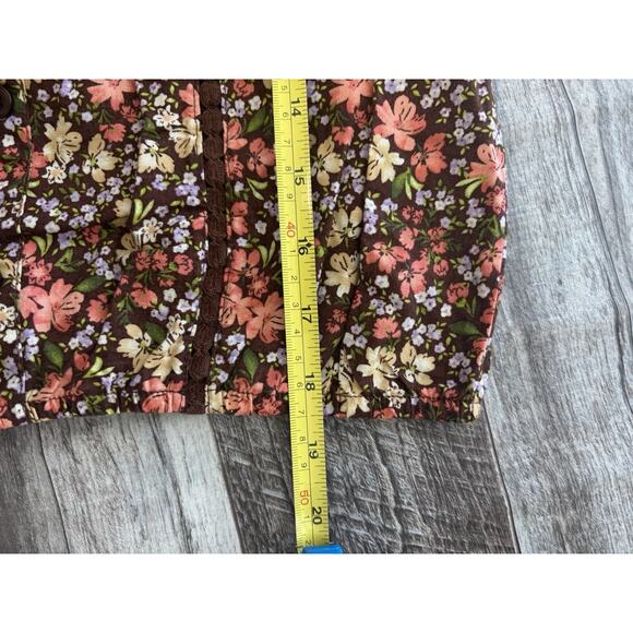 Self Esteem Floral Blouse Long Sleeve Lace Trim Square Neck Button Front M - Picture 4 of 5